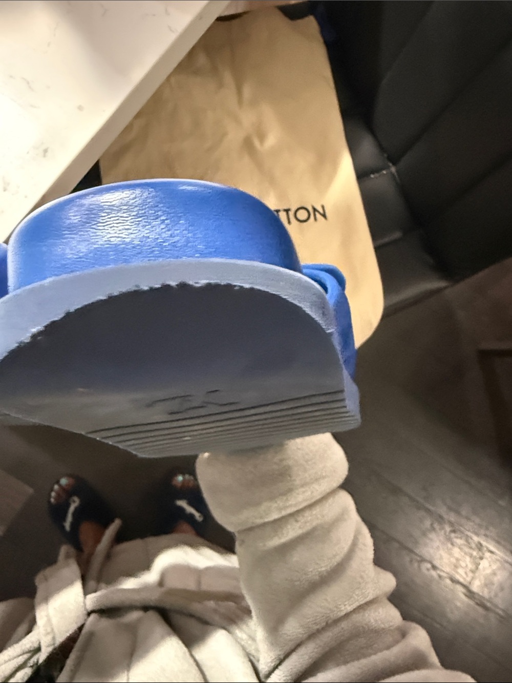 Louis Vuitton Cobalt Blue Embossed Monogram Slide Sandals - Picture 13 of 16